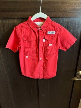 Columbia Red Short-Sleeve Button-Down Kids Shirt